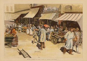 Pochodující na Rue du Faubourg Saint-Denis v Paříži (barevná litografie) od Pierre Georges Jeanniot