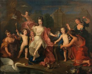 Španělština:  María Adelaida de Saboya, duquesa de Borgoña con sus hijos Burgundská vévodkyně se svými dvěma syny, vévody z Bretaně a Anjou (budoucí Ludvík XV.) od Pierre Gobert