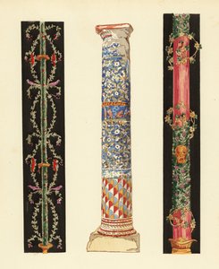 Dekorativní svíčka ve čtvrtém pompejském stylu (1,3) a sloup smaltované mozaiky (2), Pompeje