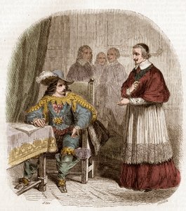Francouzský král Ludvík XIII a ministr cadinal Richelieu zakládající Academie Francaise