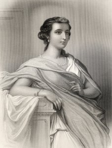Aspasia of Milet (asi 470-410 př. n. l.) ilustrace z „World Noted Women“ od Mary Cowden Clarke, 1858 (rytina)