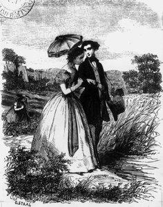 Felix de Vandenesse a paní de Mortsauf, ilustrace k románu "Le Lys Dans la Vallee" od Honore de Balzaca (1799-1850), vydaného v roce 1871