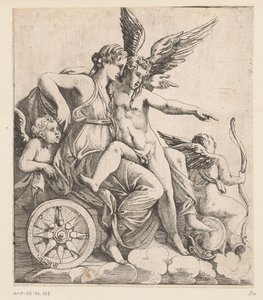 Venuše a Amor ve voze obklopeni putti od Pierre II Biard