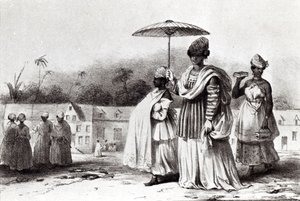 Dáma přivádí dítě na křest z „Voyage a Surinam“ od Pierre J. (after) Benoit