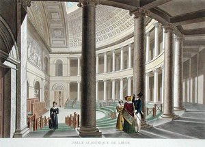 Interiér akademie v Lutychu, z „Výběr z nejvýznačnějších památek, budov a domů Nizozemského království“ od Pierra Jacquese Goetghebuera, vyryto J. N. Chevrona, vydáno 1827 (akvatinta)