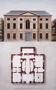 Country House v Laekenu, nedaleko Bruselu, z „Výběru z nejvýznačnějších památek, budov a domů Nizozemského království“ od Pierra Jacquese Goetghebuera, vydáno 1827 (akvatinta) od Pierre Jacques Goetghebuer