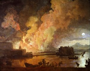 Erupce Vesuvu v Neapoli za měsíčního svitu (Malba