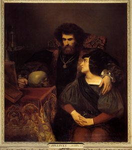 Scéna Lara z písně Lorda Byrona „Lara“ I. Painting (Vanite) od Pierra Julese Jolliveta (1794-1871) 19. století Sun. 1,3x1,1m od Pierre Jules Jollivet