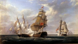 Bitva francouzské fregaty La Canonniere”” proti anglické lodi “”Le Tremendous”” le 21/04/1806”” Obraz Pierra Gilberta (1783-1860) 1832 Ne. 0,93 x 1,71 m