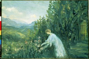 Žena v zahradě (Lady in the Garden). Obraz Pierra Laprada (1875-1931)