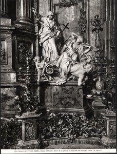 Oltář sv. Ignáce z Loyoly, detail Vítězství katolické pravdy nad kacířstvím (mramor) (č/b foto) od Pierre Legros