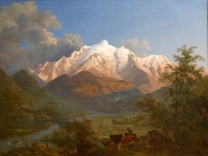 Pohled na Mont-Blanc ze Sallanches za soumraku od Pierre Louis de La Rive