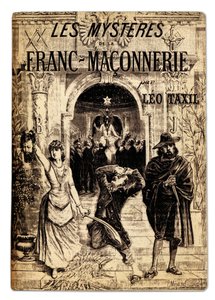 Frontispis z antimakonického díla ""Les mysteres de la Franc-masonnerie"" od Marie Josepha Gabriela Antoina Jogand-Pagese (Jogand Pages) zvaného Leo Taxil (1854-1907), popisující tajemství makonických obřadů, ilustrace Pierre Mejanel. 19. stol.