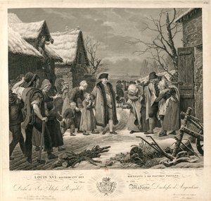 Ludvík XVI. Rozdával almužny chudým rolníkům v zimě roku 1788, c. 1817. od Pierre Michel Adam