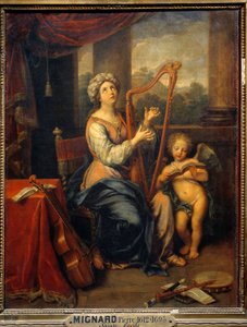 Svatá Cecile zpívá chválu Pánu Světice hraje na harfu a je obklopena nástroji. Obraz Pierra Mignarda (1612-1695) 1691 Ne. 0,74x0,56 m Paříž, Musee du Louvre od Pierre Mignard