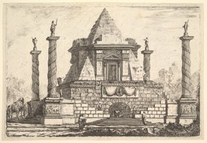 Imaginární architektura s velbloudem a postavami, po Della Bella, 18. století.