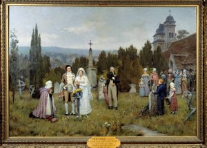 Pobočka Piete Wedding Scene, mladé nevěsty se shromažďují na hrobě zesnulého otce jedné z mladých nevěst. Obraz Pierra Otina (1840-1899) 19. století. Fecamp, muzejní centrum umění od Pierre Outin