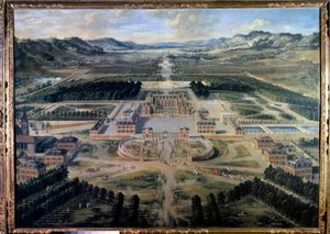 Pohled na zámek a zahrady ve Versailles, pořízený z Paris Avenue v roce 1668 (olej na plátně)