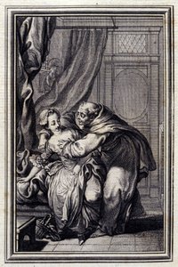 Jak duch přichází k dívkám. in "Tales et nouvelles en verse" by Jean La Fontaine. 1776. Ilustrace P. P. Choffard.