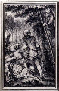 La Gageure des trois commeres – v „“Povídkách a povídkách ve verších”” od Jeana La Fontaina. 1776. Ilustrace P. P. Choffard. od Pierre Philippe Choffard