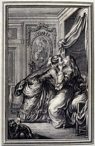 The Couturiere - v “”Příběhy a povídky ve verších”” od Jean La Fontaine. 1776. Ilustrace P. P. Choffard. od Pierre Philippe Choffard