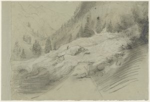 Lavina v alpské krajině, asi 1870 (Černobílé křídy)