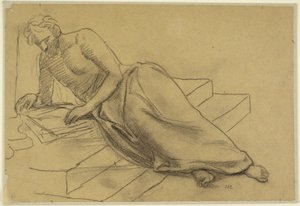 Muž ležící na schodech a čtoucí, studie k dílu Filozof, pro Boston Library od Pierre Puvis de Chavannes