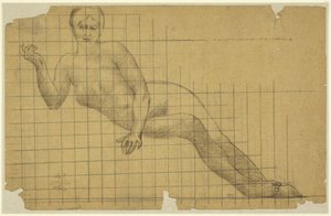 Ležící ženský akt, zrcadlově obrácená studie pro postavu v hemicyklu Sorbonny: Literatura, věda a umění, Sorbonna, Paříž od Pierre Puvis de Chavannes