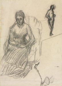 Studie Madame Marie Cantacuzène; Studie stojícího ženského aktu, cca 1883 (černá křída) od Pierre Puvis de Chavannes