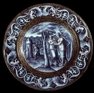 Deska Venuše a psyché v smaltu namalovaná Pierrem Reymondem (1513-1584) 16. století