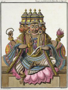 Brahma, hinduistický bůh stvoření, z „Voyage aux Indes et a la Chine“ od Pierra Sonnerata, vyryto Poissonem, vydáno 1782