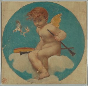 Studium pro Rondel s Putto Holding Attributes of Music