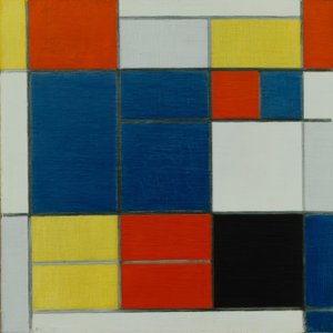 kompozice C; Složení se žlutou, červenou, modrošedou, modrou atd. od Piet Mondrian