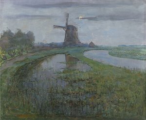 Oostzijdse Mill podél řeky, kolem roku 1903 (olej na plátně) od Piet Mondrian