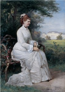 Portrét princezny Emmy von Waldeck-Pyrmont sedící na lavičce v parku paláce Het Loo (olej na palubě) od Piet Schipperus