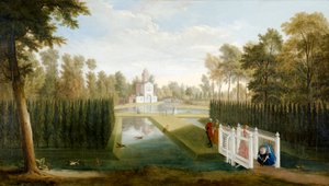 Pohled na Chiswick Gardens směrem k zadní části domu Bagnio (Cascina) Chiswick House (olej na plátně)