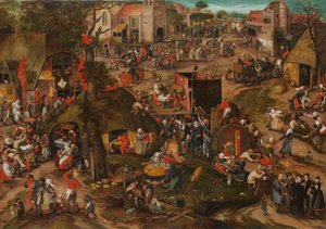 Vlámský Kermis s představením frašky „Een cluyte van Plaeyerwater“, c. 1570