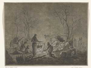 Bivak kozáků ohněm během francouzské okupace v roce 1813 v Amsterdamu