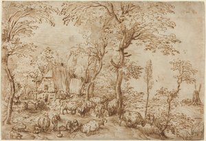 Rolníci a dobytek poblíž statku od Pieter Bruegel the Elder