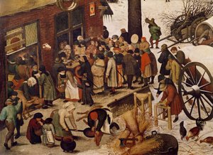 Sčítání lidu v Betlémě, detail sčítacího úřadu od Pieter Bruegel the Elder