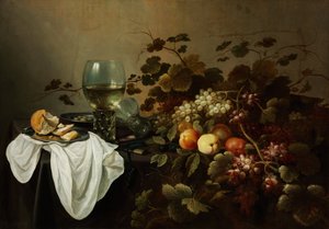 Zátiší s ovocem a Roemerem - Peinture de Pieter Claesz (asi 1597-1660) - 1644 - Olej na plátně - 104,5x146 - Muzeum Szepmuveszeti, Budapešť od Pieter Claesz