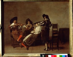 ""Soiree musicale"" (hudební večer) Tři hudebníci a mladá žena (zpěv). Obraz Pietera Coddeho (1599-1678) Puškinovo muzeum ze 17. století, Moskva od Pieter Codde