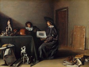 ""Umělec a milovník umění v rozhovoru"" (Umělec a milovník umění v rozhovoru) Obraz Pietera Coddeho (1599-1678), - Olej na dřevě, 41,7x55,1 - Fondation Custodia