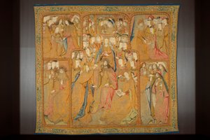 Vlámský gobelín. Zvěstování, kolem 1502-04 (zlato, stříbro, hedvábí a vlna) od Pieter Coecke van Aelst