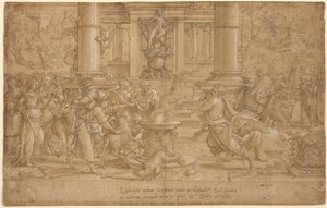 Oběť v Lystře od Pieter Coecke van Aelst