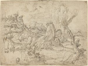 Krajina s Kristovým křtem od Pieter Cornelisz Kunst