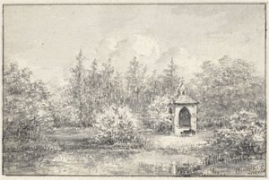 Pohled do parku Leiduin, s domem mezi stromy od Pieter Ernst Hendrik Praetorius