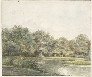 Krajina se stromy na vodě od Pieter Ernst Hendrik Praetorius