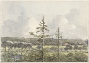 Pohled na louky s farmami od Pieter Ernst Hendrik Praetorius