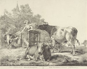 Krávy a dojička De Hollandsche Melk-koeijen/ Les vaches â lait hollandaises (název na objektu) od Pieter Gerardus van Os